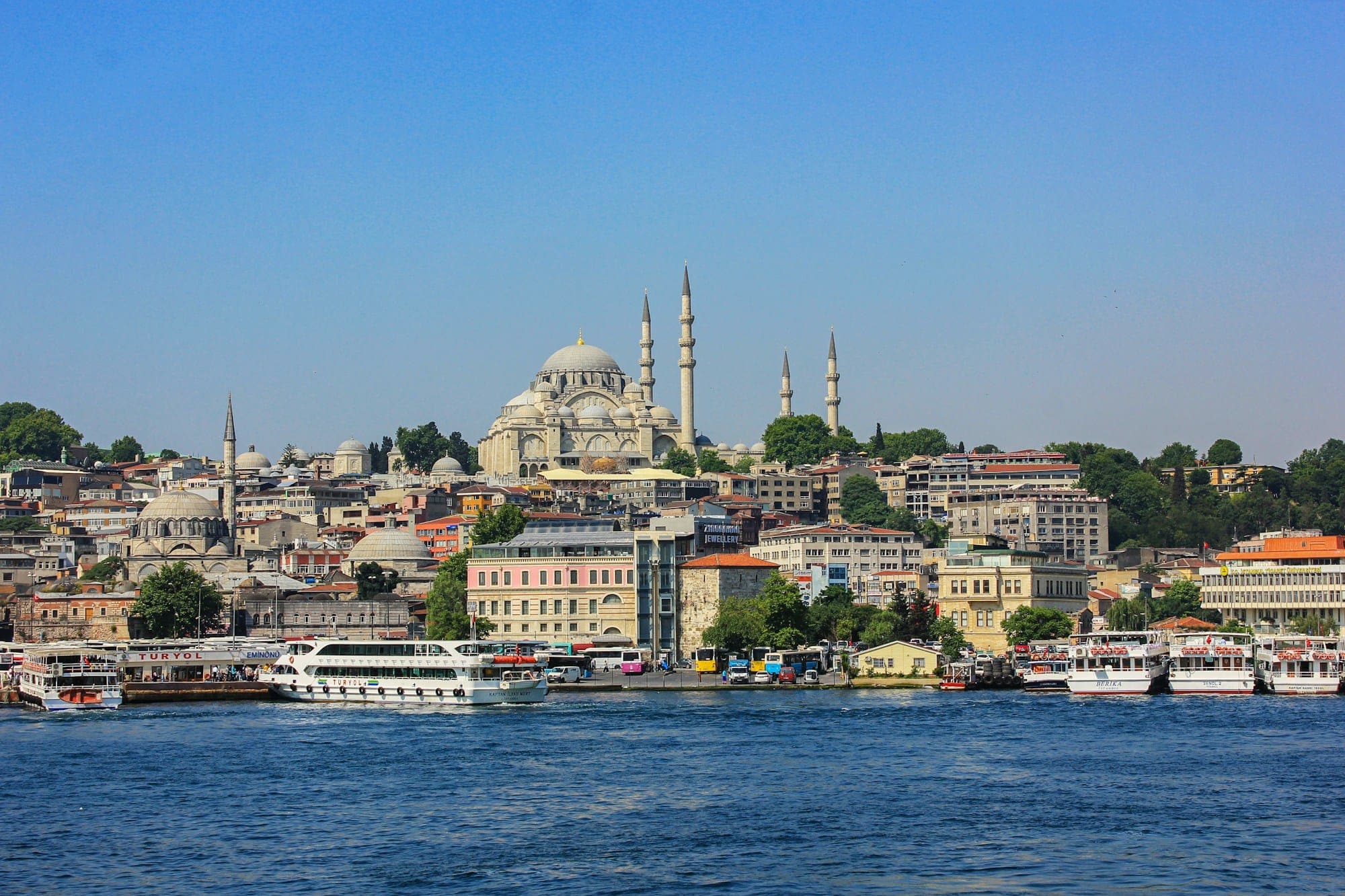 Shipping on the water with the Istanbul shoreline behind