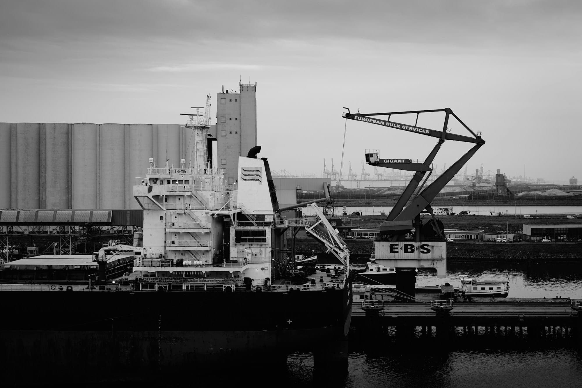 Container cranes at an industrial port terminal